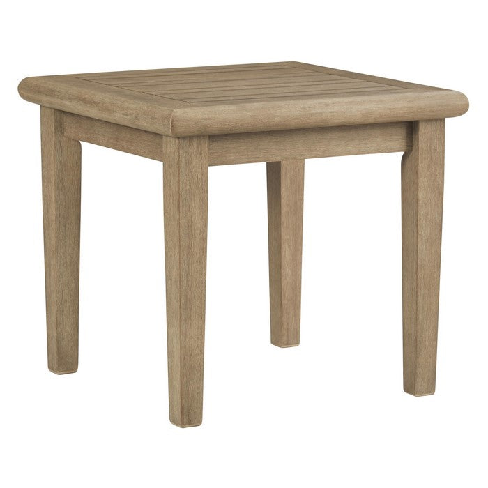 Square Wooden Frame End Table with Plank Tabletop, Teak Brown