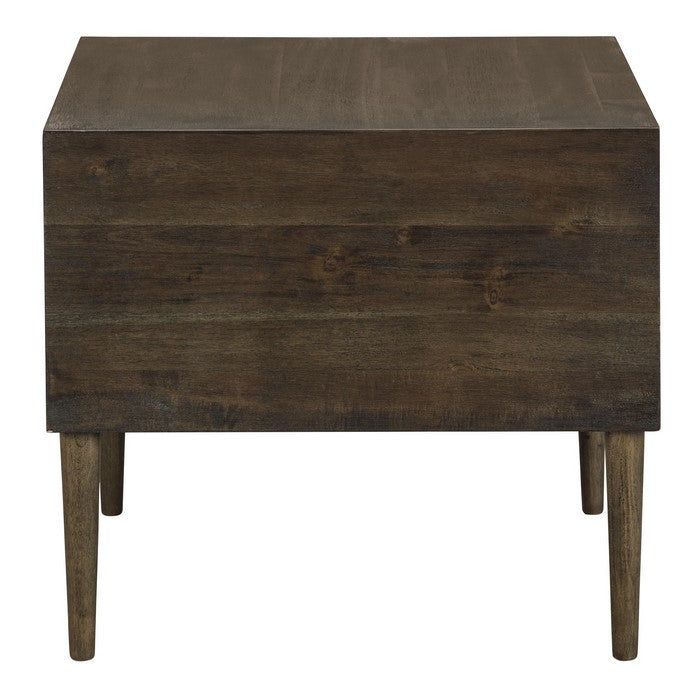 Square Wooden Frame End Table with Tapered Legs and Metal pulls, Brown