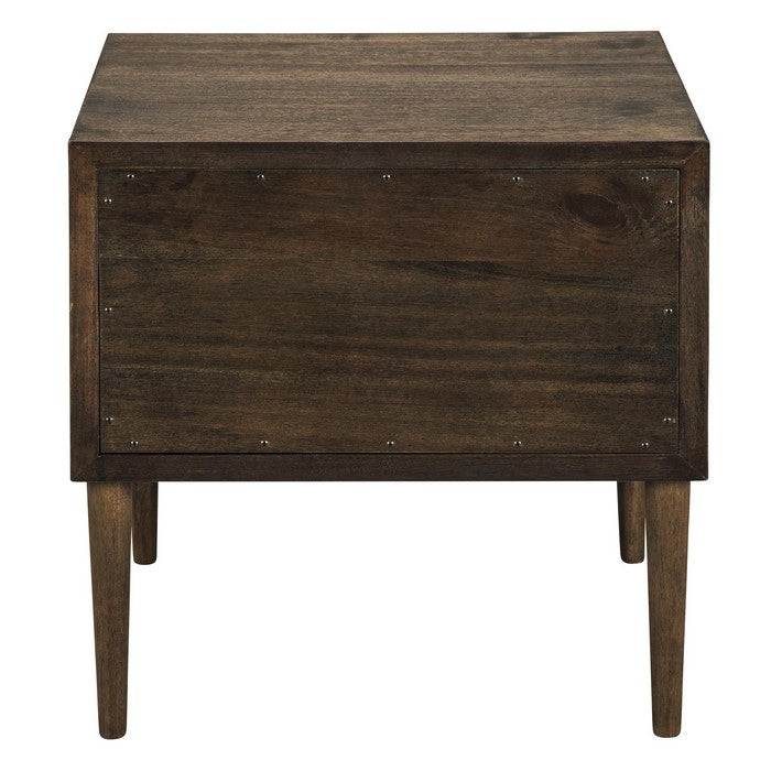Square Wooden Frame End Table with Tapered Legs and Metal pulls, Brown