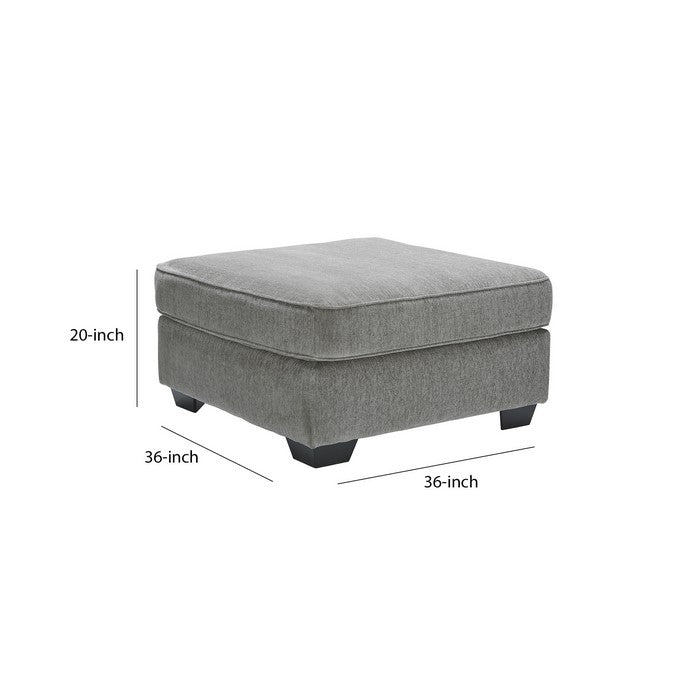 Square Wooden Oversized Ottoman with Textured Fabric Upholstery, Gray