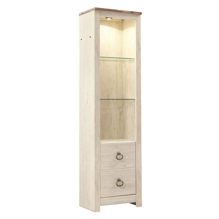 Tall Pier with 1 Door Cabinet and 2 Adjustable Glass Shelves, Antique White