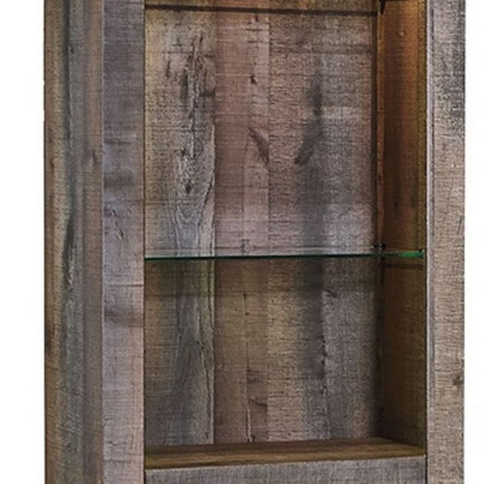 Tall Wooden Pier with 1 Door Cabinet and 2 Adjustable Glass Shelves, Brown