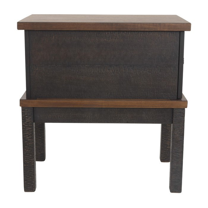 Textured Chair Side End Table with 1 Drawer and Power Strip, Brown