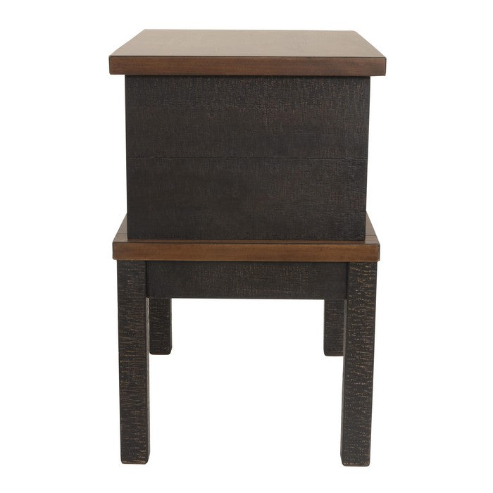 Textured Chair Side End Table with 1 Drawer and Power Strip, Brown