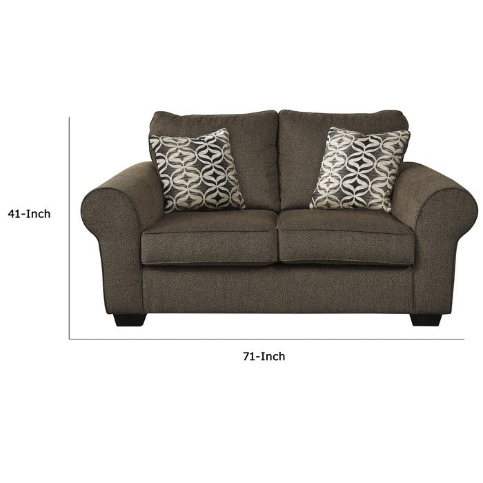 Textured Fabric Upholstered Loveseat with Flared Armrests, Taupe Brown