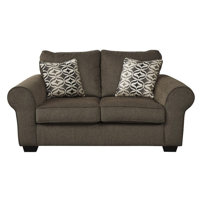 Textured Fabric Upholstered Loveseat with Flared Armrests, Taupe Brown