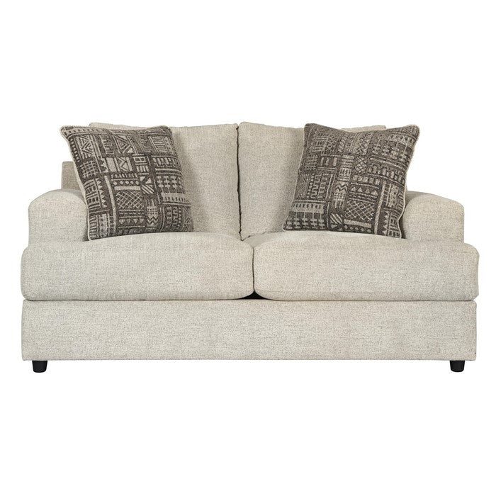 Textured Fabric Upholstered Loveseat with T Cushioned Seat, Off White