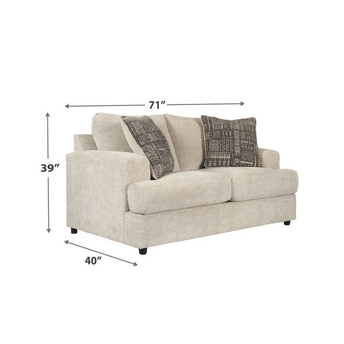 Textured Fabric Upholstered Loveseat with T Cushioned Seat, Off White