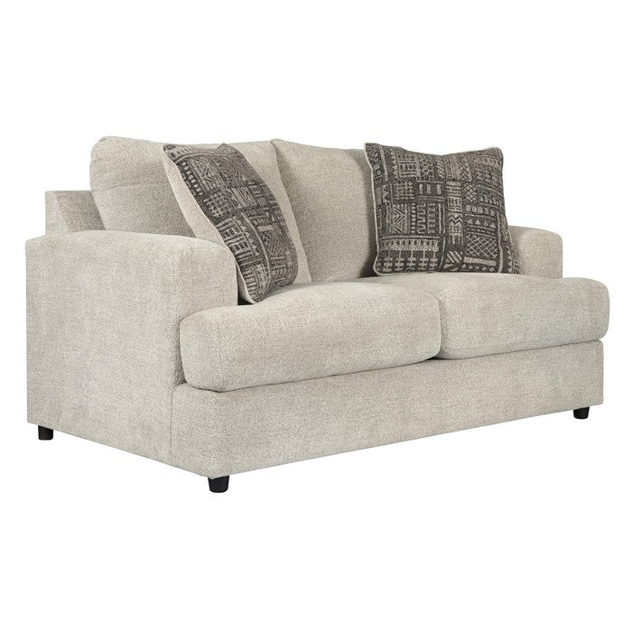 Textured Fabric Upholstered Loveseat with T Cushioned Seat, Off White