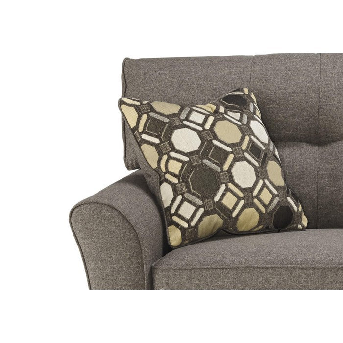 Textured Fabric Upholstered Wooden Loveseat with Flared Arms, Taupe Gray