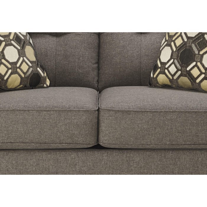 Textured Fabric Upholstered Wooden Loveseat with Flared Arms, Taupe Gray