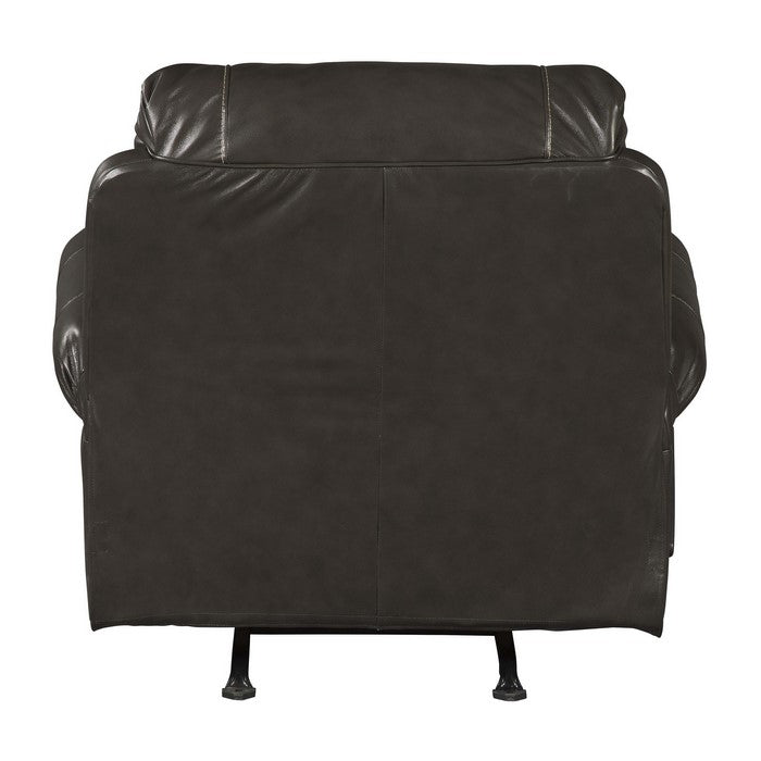Top Pillow Back Rocker Recliner with Nailhead Trim and Rolled Arms, Brown