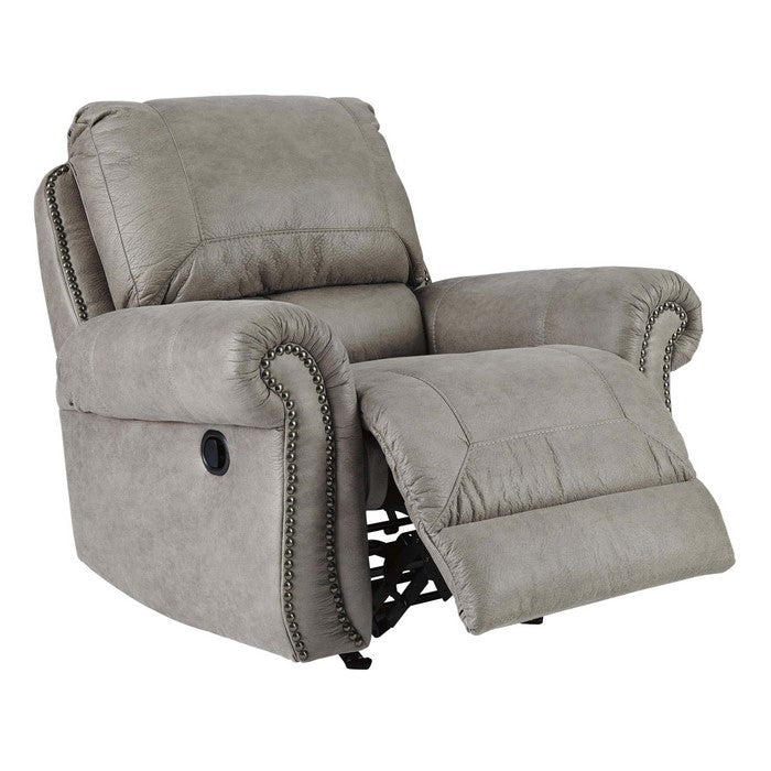 Top Pillow Back Rocker Recliner with Nailhead Trim, Light Gray