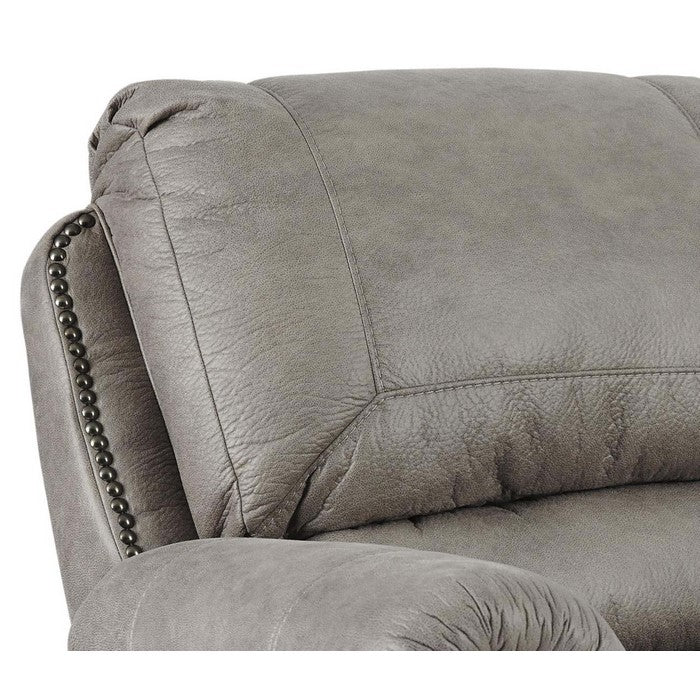 Top Pillow Back Rocker Recliner with Nailhead Trim, Light Gray