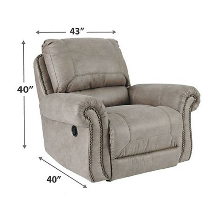 Top Pillow Back Rocker Recliner with Nailhead Trim, Light Gray