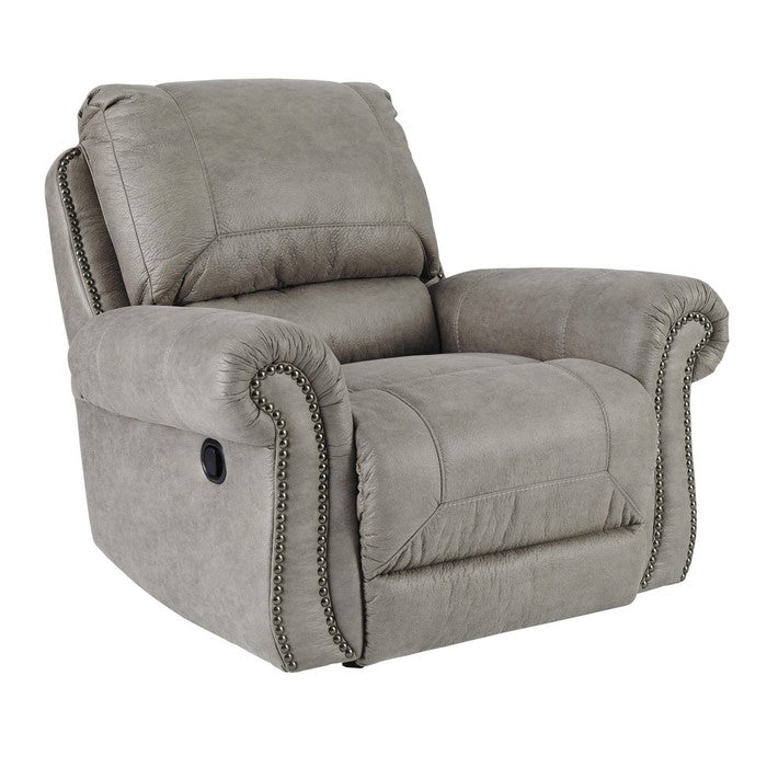 Top Pillow Back Rocker Recliner with Nailhead Trim, Light Gray