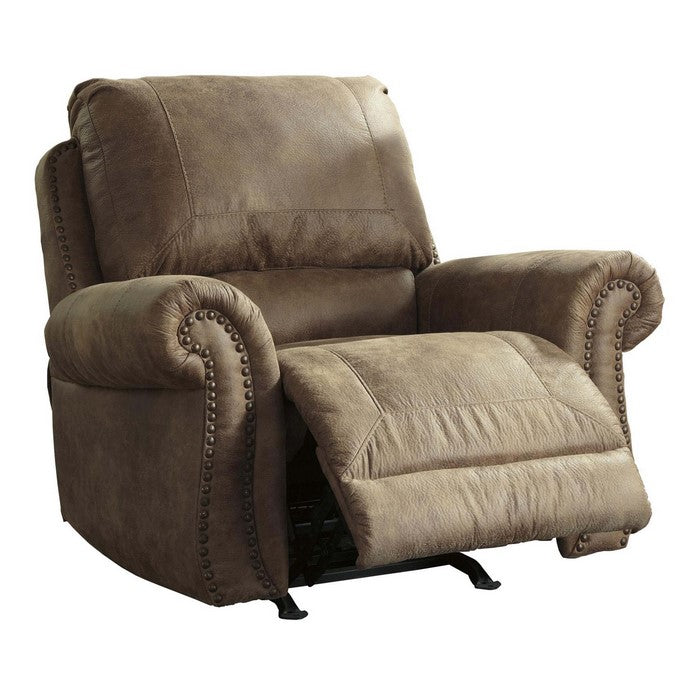 Top Pillow Back Rocker Recliner with Nailhead Trims, Light Brown