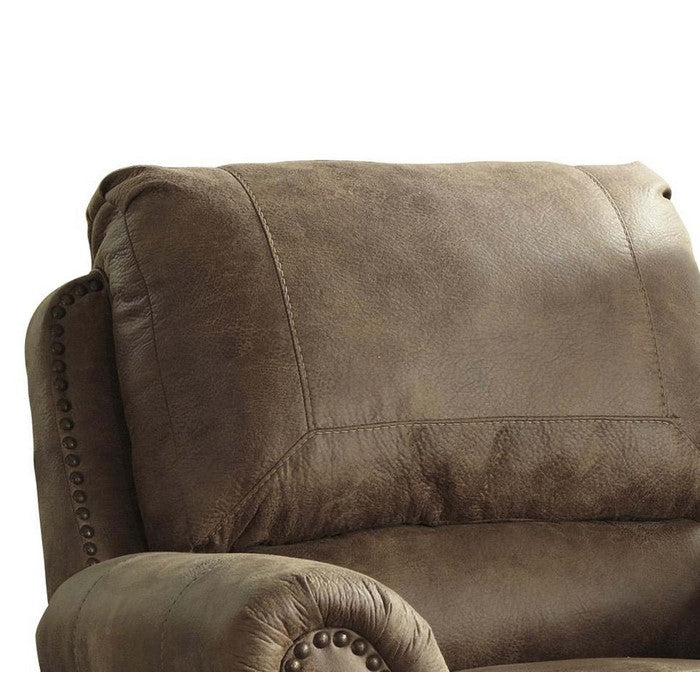 Top Pillow Back Rocker Recliner with Nailhead Trims, Light Brown