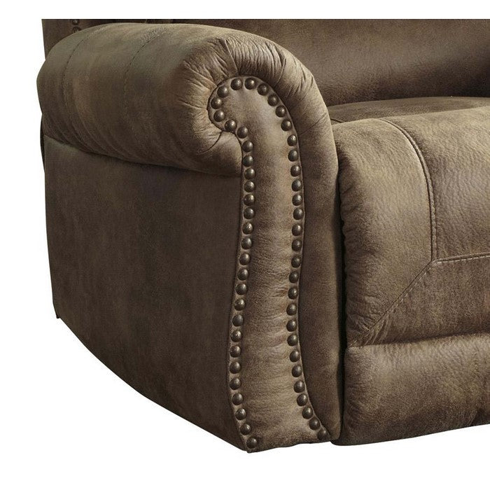 Top Pillow Back Rocker Recliner with Nailhead Trims, Light Brown