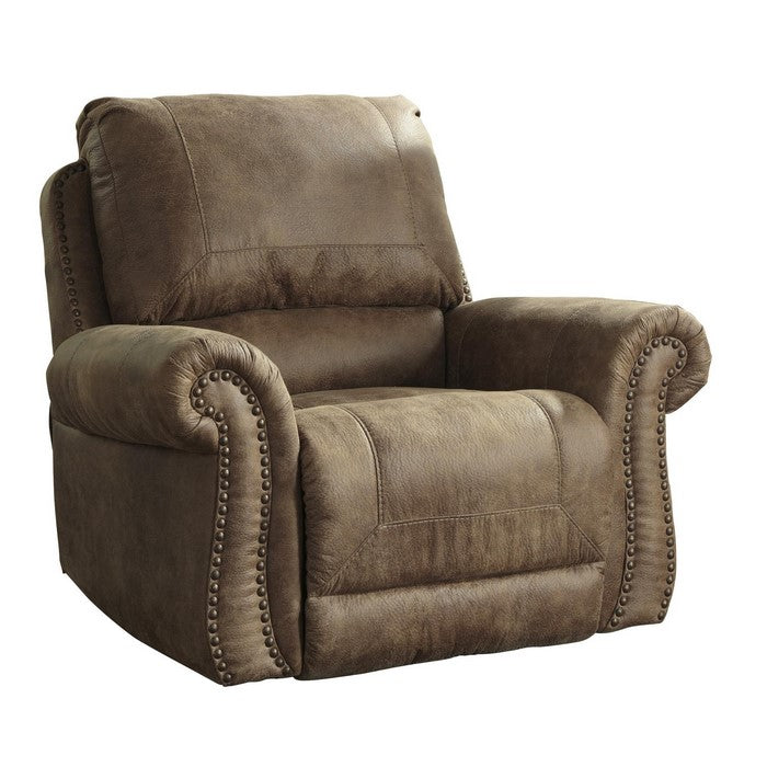 Top Pillow Back Rocker Recliner with Nailhead Trims, Light Brown