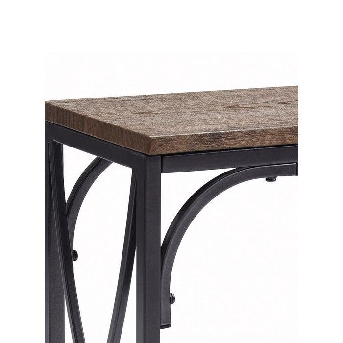 Two Tone Cantilever Wood and Metal Chair Side End Table, Brown and Black