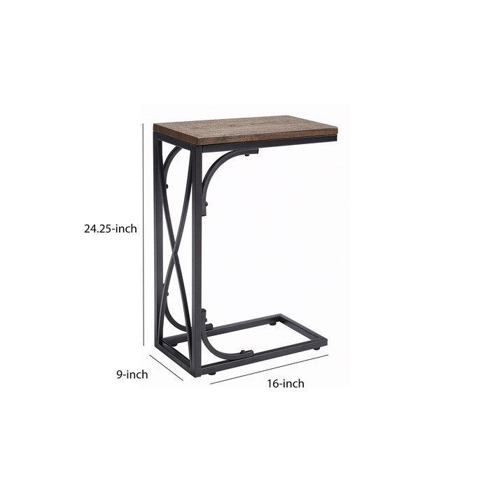 Two Tone Cantilever Wood and Metal Chair Side End Table, Brown and Black