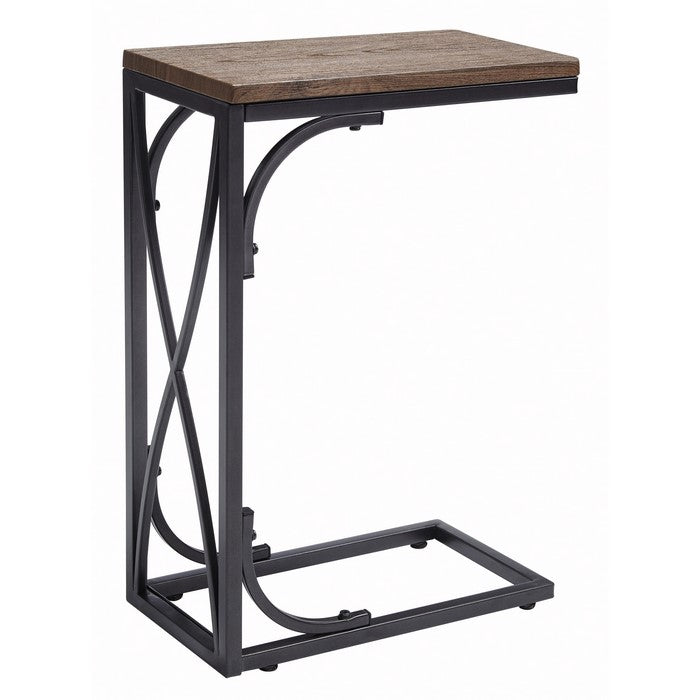 Two Tone Cantilever Wood and Metal Chair Side End Table, Brown and Black