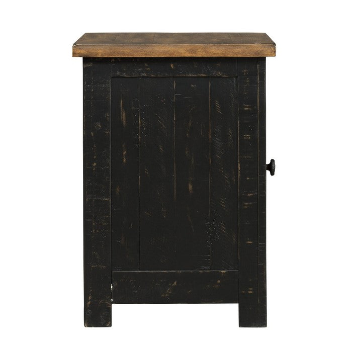 Two Tone Chair Side End Table with Wire Metal Grill Cabinet,Brown and Black