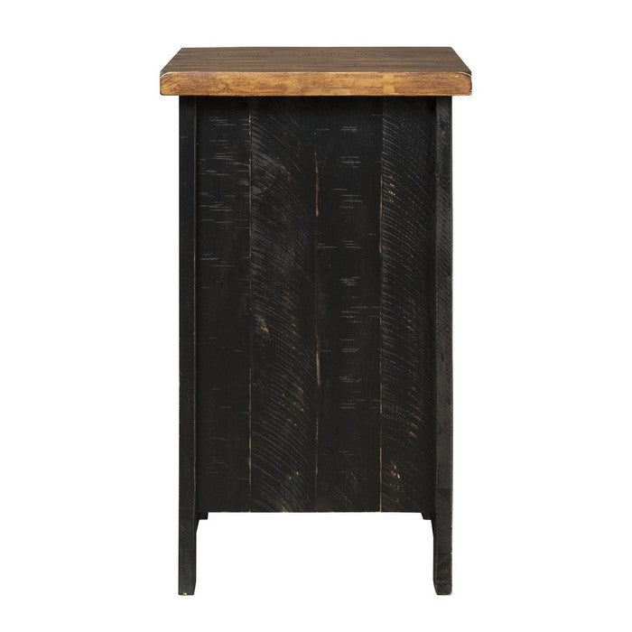 Two Tone Chair Side End Table with Wire Metal Grill Cabinet,Brown and Black