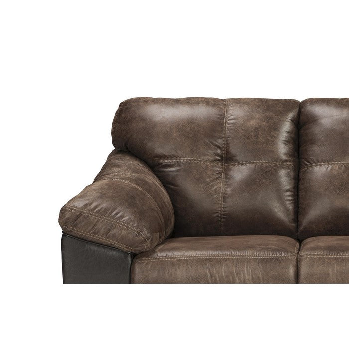 Two Tone Loveseat with Pillow Armrests and Stitched Details,Black and Brown