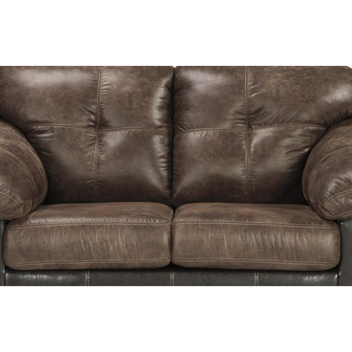 Two Tone Loveseat with Pillow Armrests and Stitched Details,Black and Brown