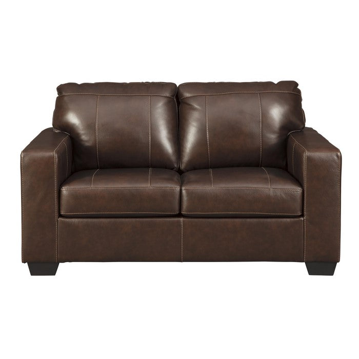 Vertically Stitched Leatherette Loveseat with Track Arms, Dark Brown