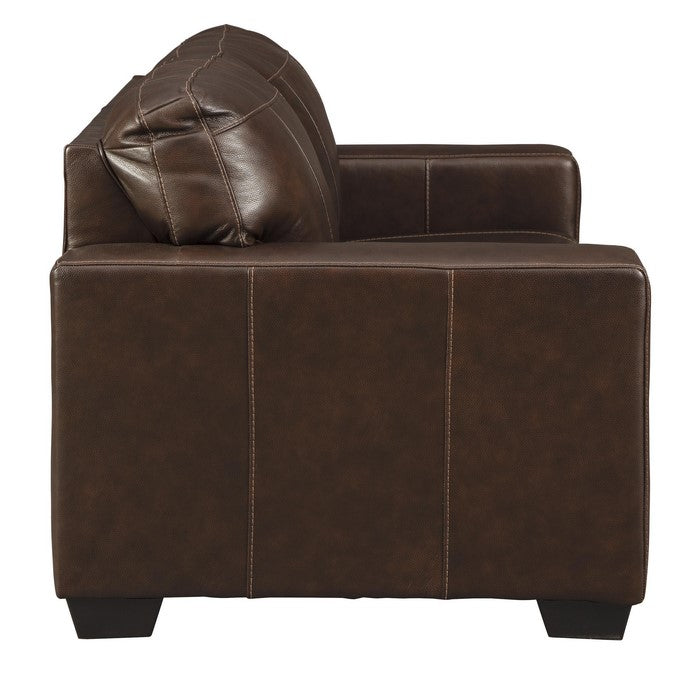 Vertically Stitched Leatherette Loveseat with Track Arms, Dark Brown