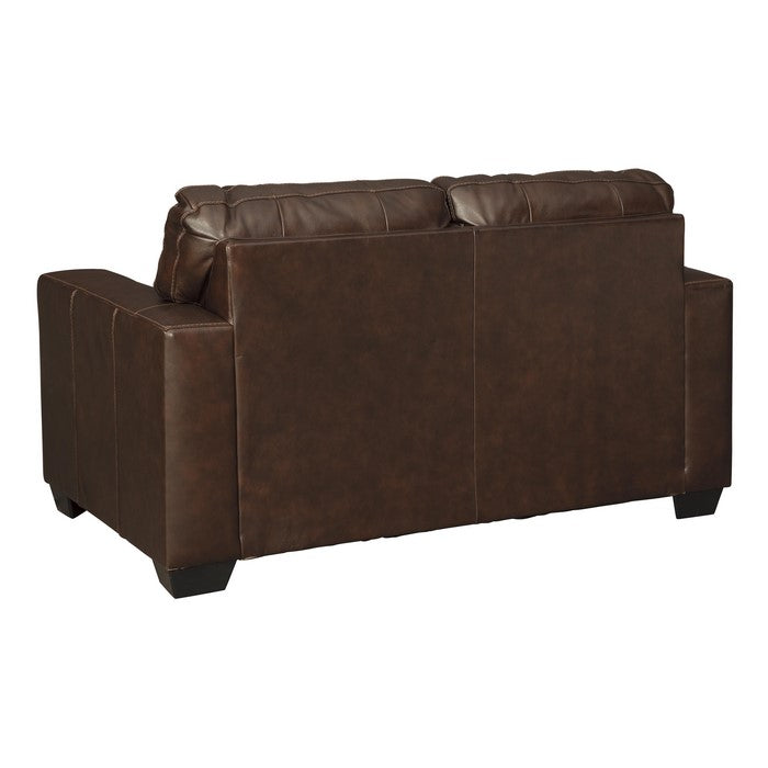 Vertically Stitched Leatherette Loveseat with Track Arms, Dark Brown