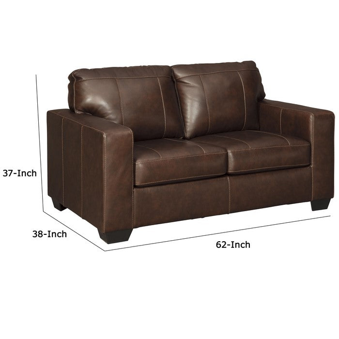 Vertically Stitched Leatherette Loveseat with Track Arms, Dark Brown