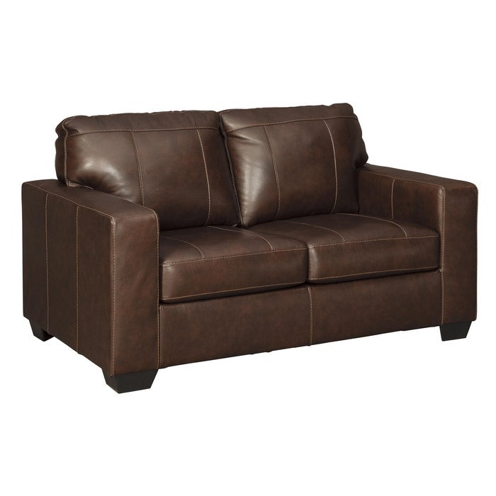 Vertically Stitched Leatherette Loveseat with Track Arms, Dark Brown