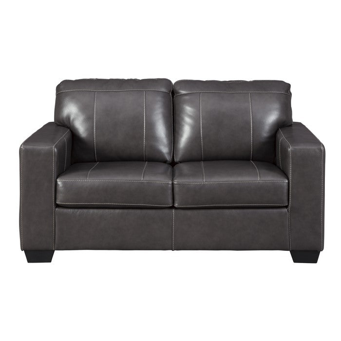 Vertically Stitched Leatherette Loveseat with Track Arms, Dark Gray