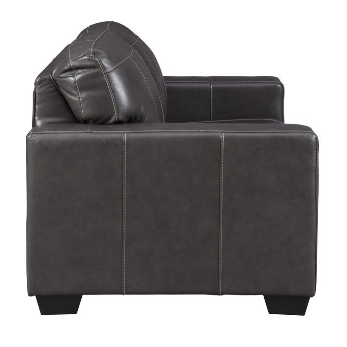Vertically Stitched Leatherette Loveseat with Track Arms, Dark Gray