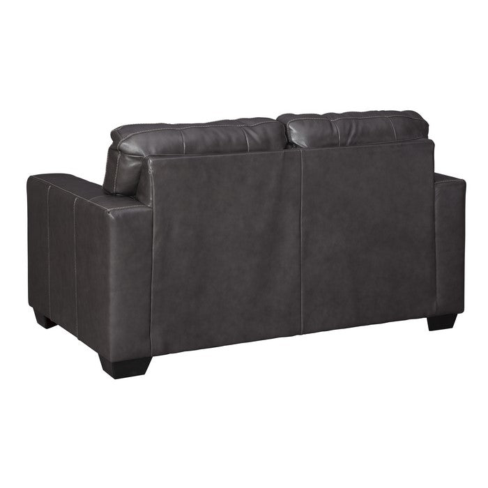 Vertically Stitched Leatherette Loveseat with Track Arms, Dark Gray