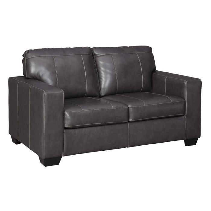 Vertically Stitched Leatherette Loveseat with Track Arms, Dark Gray
