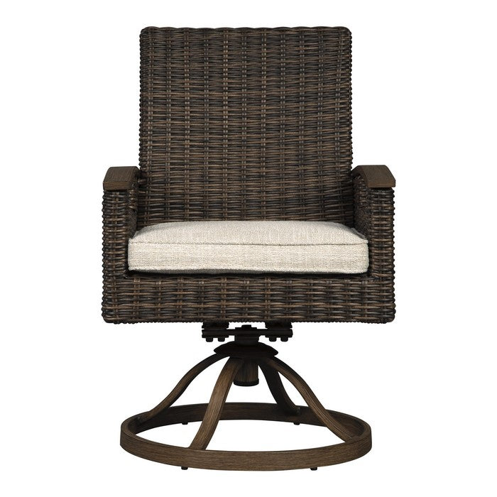 Wicker Woven Aluminum Frame Swivel Lounge Chair, Set of 2, Brown and White