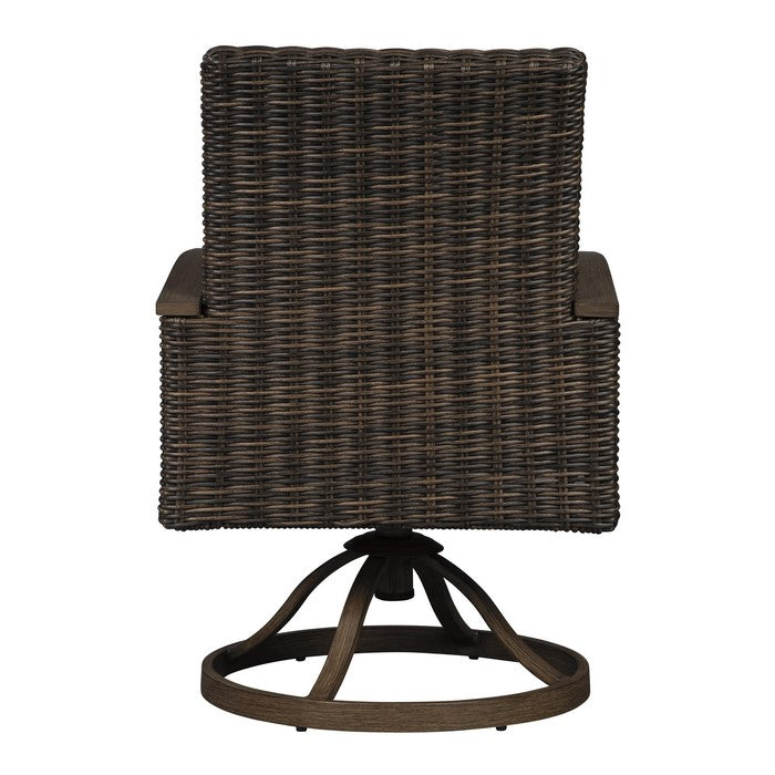 Wicker Woven Aluminum Frame Swivel Lounge Chair, Set of 2, Brown and White