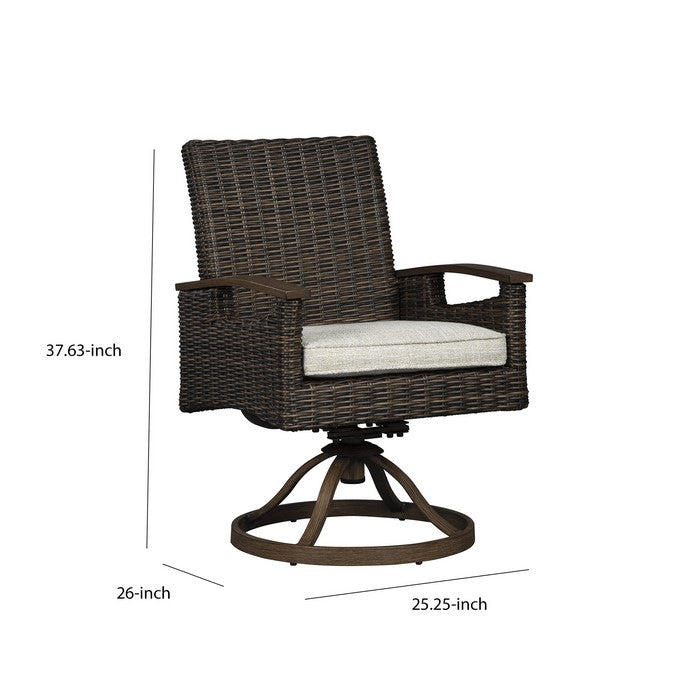 Wicker Woven Aluminum Frame Swivel Lounge Chair, Set of 2, Brown and White