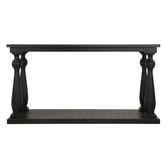 Wire Brush Wooden Frame Sofa Table with Turned Legs, Antique Black