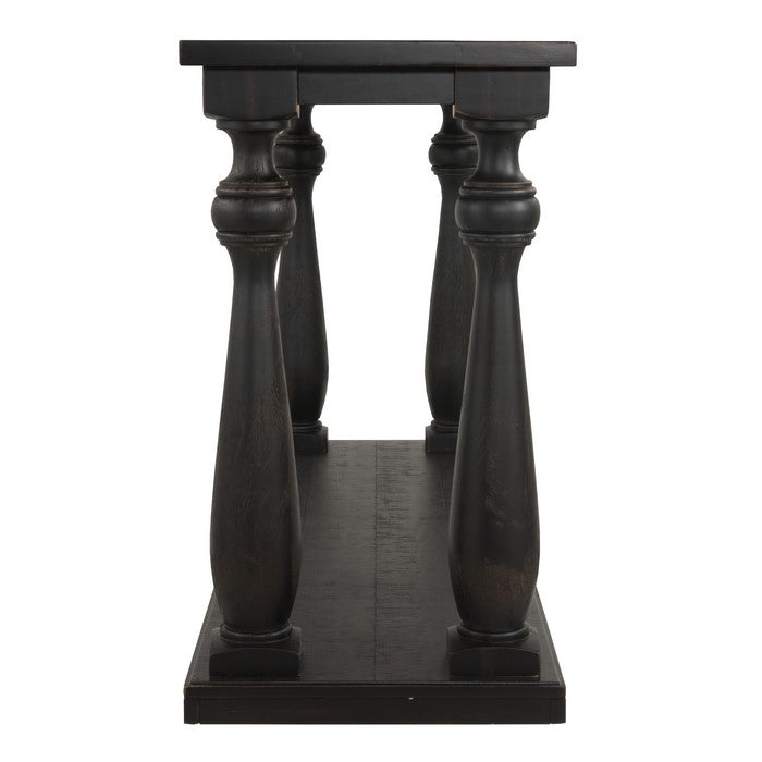 Wire Brush Wooden Frame Sofa Table with Turned Legs, Antique Black