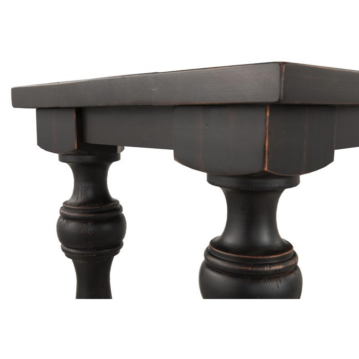Wire Brush Wooden Frame Sofa Table with Turned Legs, Antique Black