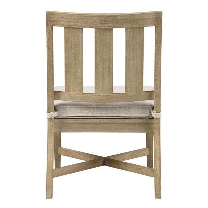 Wooden Chair with Slatted Back and Fabric Seat, Set of 2, Brown