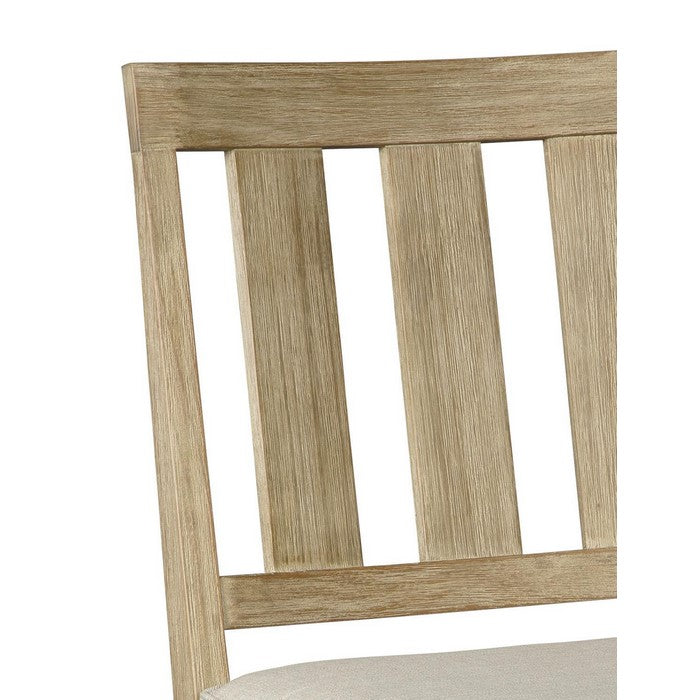 Wooden Chair with Slatted Back and Fabric Seat, Set of 2, Brown