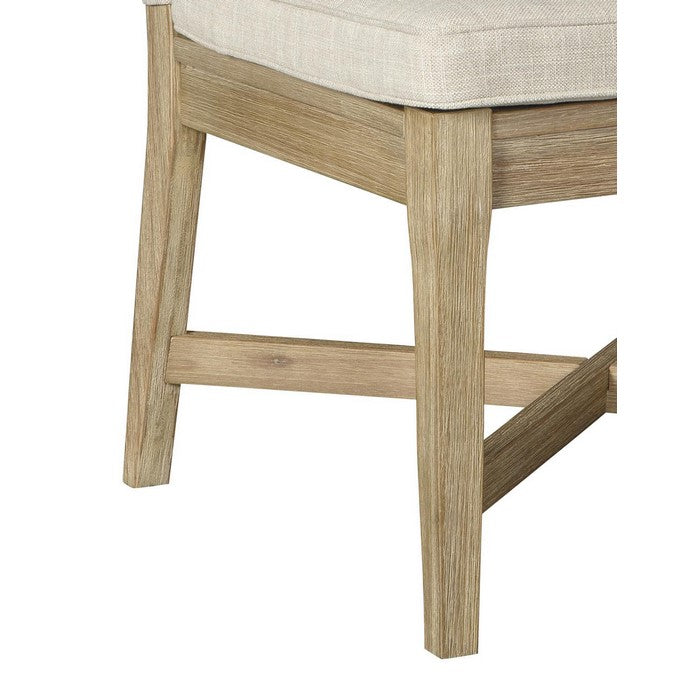 Wooden Chair with Slatted Back and Fabric Seat, Set of 2, Brown