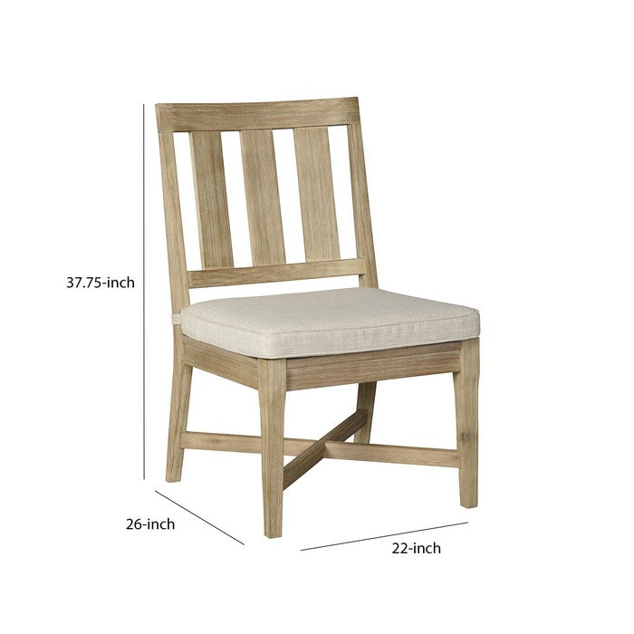 Wooden Chair with Slatted Back and Fabric Seat, Set of 2, Brown